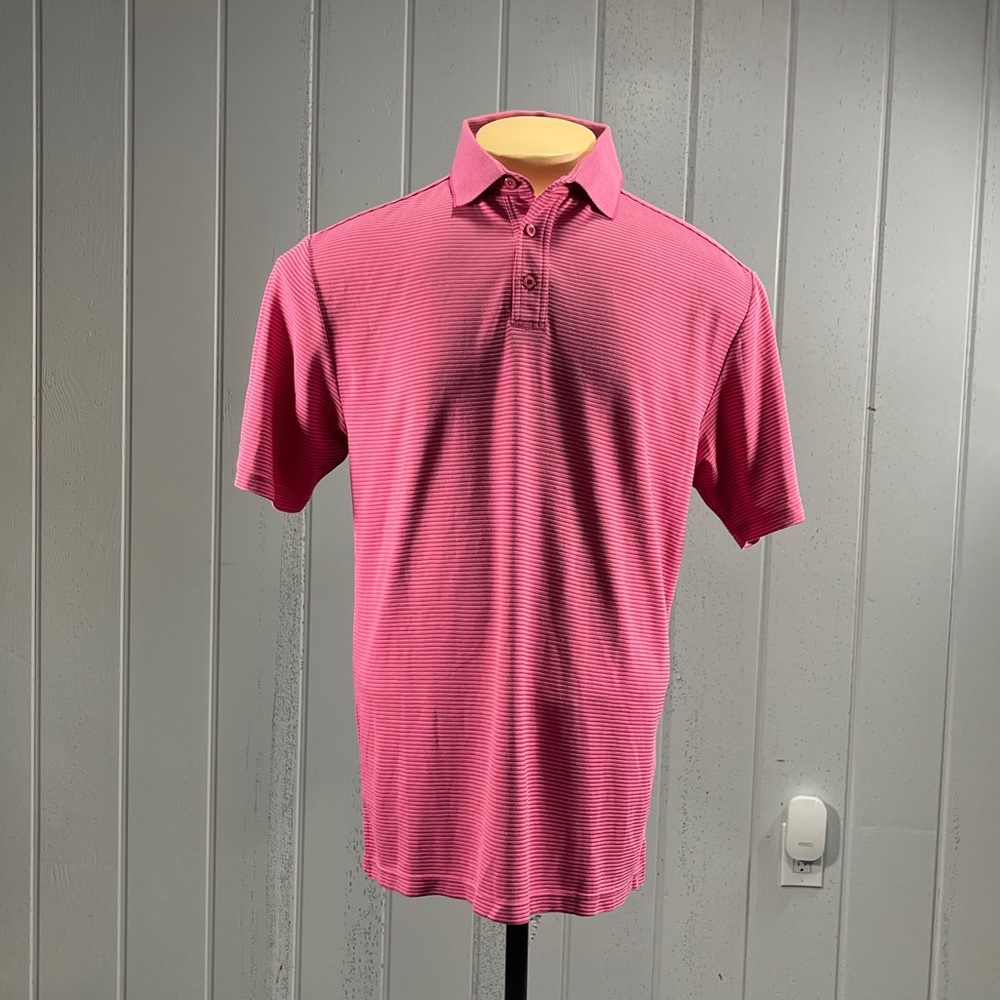 *Bahama Bay Club Men’s Pink Striped Short Sleeve Polo Shirt Sz L